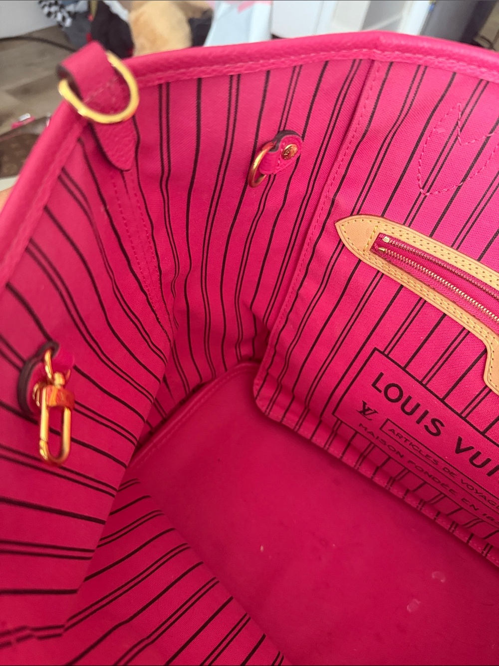 Louis Vuitton Monogram Canvas Tote with Hot Pink Trim - Picture 9 of 12